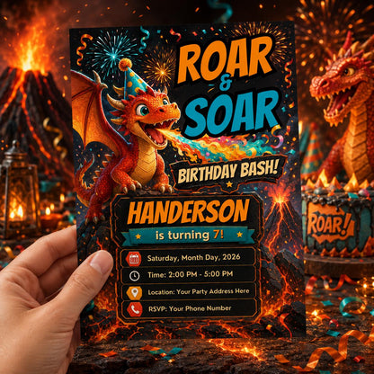 Dragon Birthday Invitation: Roar and Soar Party — digital invitation, instant download