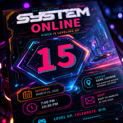System Online Gaming Birthday Invitation, Video Game Party Invitation, Level Up Birthday Invitation, Gamer Boy Template,  Canva Template __etsy:8163874209