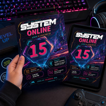 System Online Gaming Birthday Invitation, Video Game Party Invitation, Level Up Birthday Invitation, Gamer Boy Template,  Canva Template __etsy:8163874213