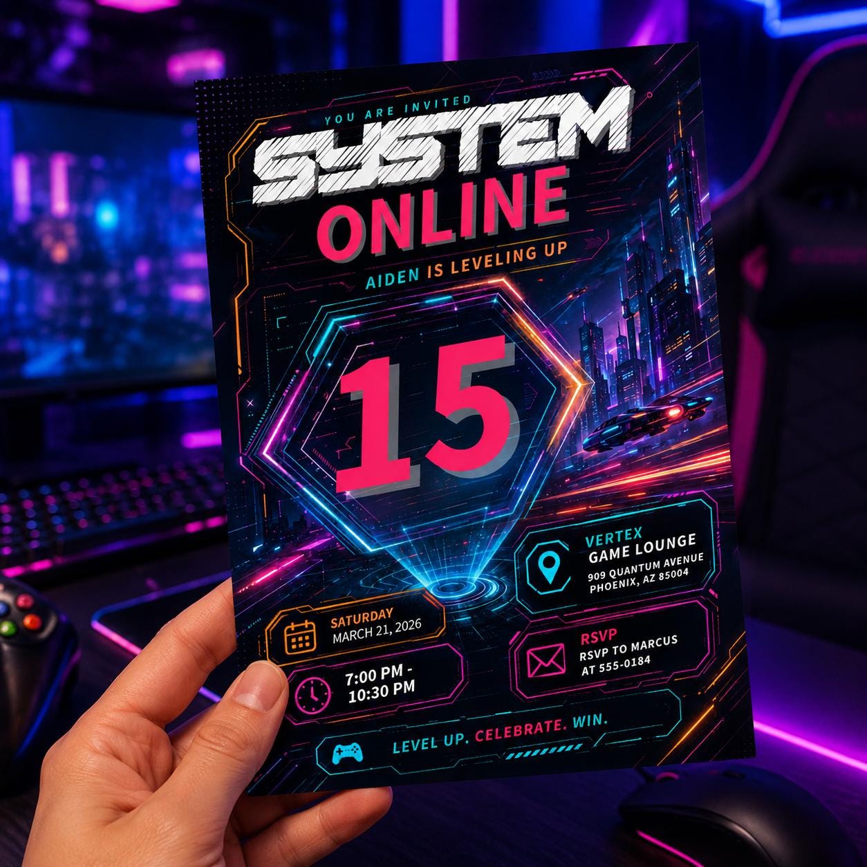 System Online Gaming Birthday Invitation, Video Game Party Invitation, Level Up Birthday Invitation, Gamer Boy Template,  Canva Template __etsy:8163874215