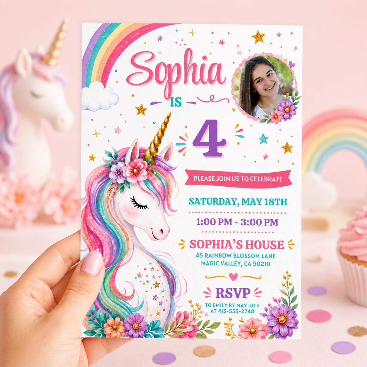 Editable Unicorn Birthday Invitation Magical Pastel Rainbow Unicorn Birthday Party Whimsical Fairytale Unicorn Princess Canva Template __etsy:8169578631