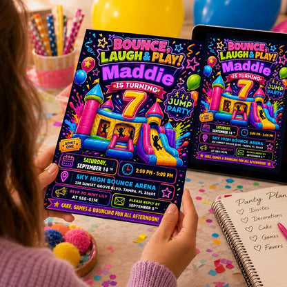 Trampoline Park Birthday Invitation, Jump & Flip Party Digital Invite, Bounce Blast Party  for Kids and Teens, Canva Template __etsy:8179480489