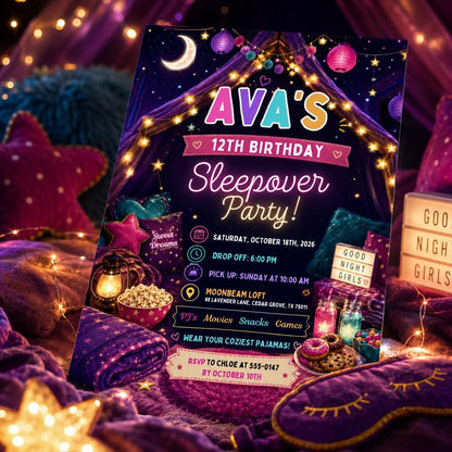 Sleepover Party Invitation — birthday party stationery by VoltBy