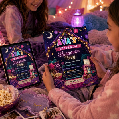 Sleepover Party Invitation — print-ready birthday party design from VoltBy