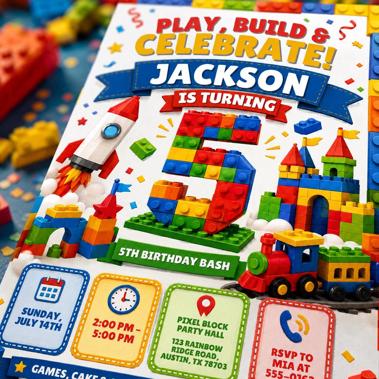 Editable Building Blocks Birthday Invitation, Play Build Celebrate Canva Template, Kids Brick Party Invite __etsy:8179518091
