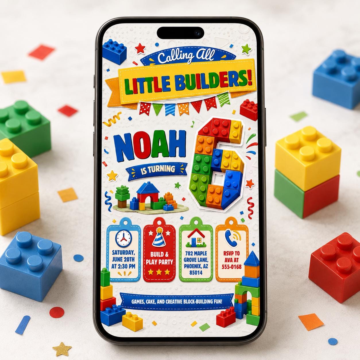 Editable Little Builders Birthday Invitation, Building Blocks Party Canva Template, Kids Digital Invite __etsy:8179519027