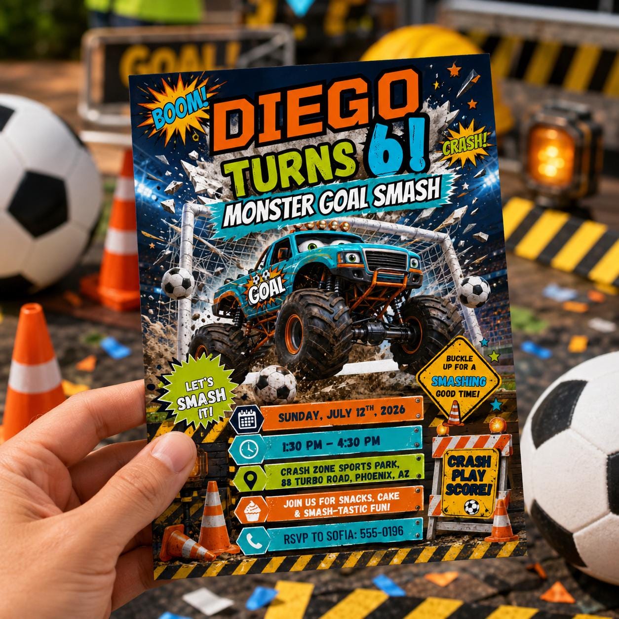Monster Goal Smash Birthday Invitation, Editable Monster Truck Soccer Invite, Boy 6th Birthday Crash Zone Template, Printable Download __etsy:8179674169