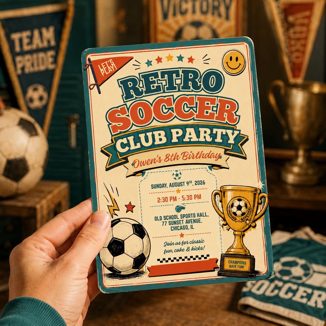 Retro Soccer Club Birthday Invitation, Editable Vintage Soccer Party Invite, Boy 8th Birthday Retro Sports Template, Printable Download __etsy:8179674987