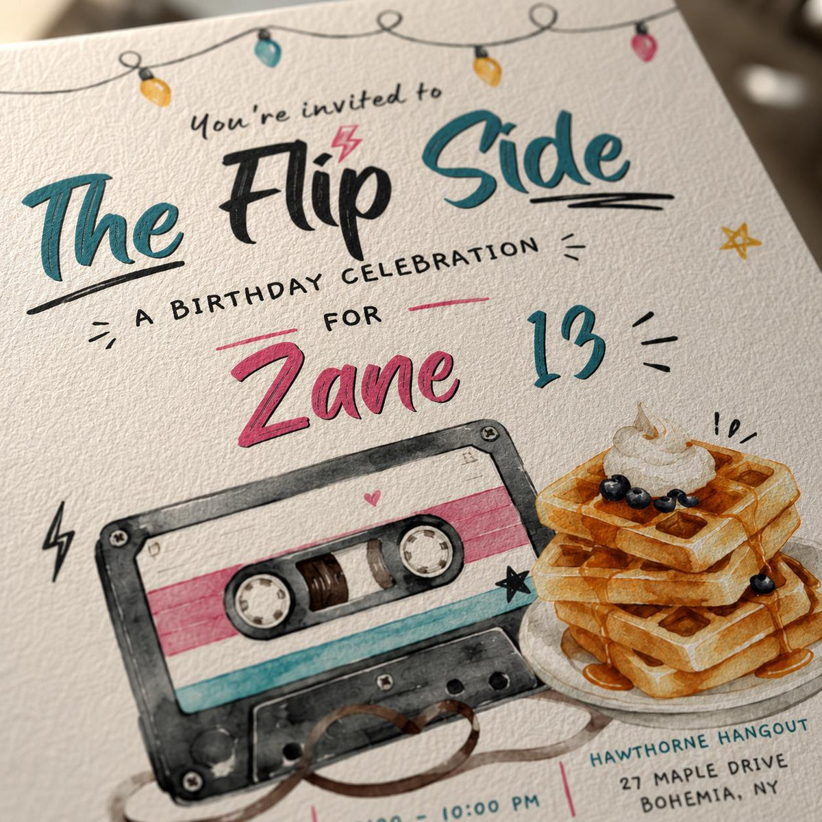 80s Birthday Invitation, Retro Flip Side Teen Party Invite, Cassette Tape Printable Canva Template