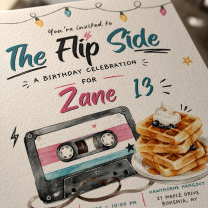 80s Birthday Invitation, Retro Flip Side Teen Party Invite, Cassette Tape Printable Canva Template