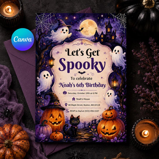Pumpkin Spooky Birthday Invitation — editable Canva template