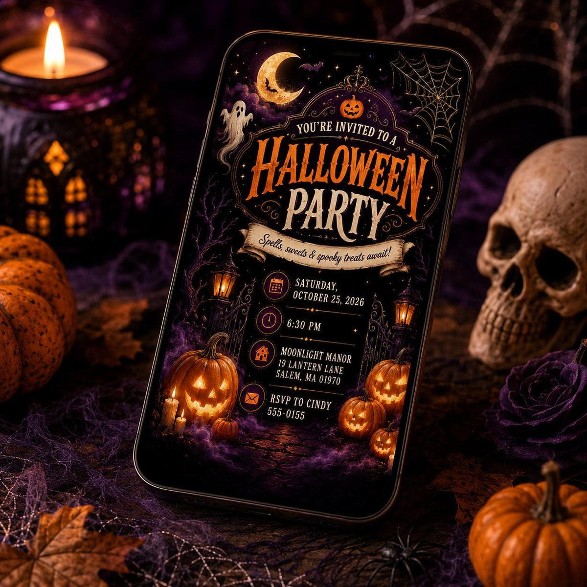 Vintage Halloween Party Invitation — print-ready Halloween party design from VoltBy