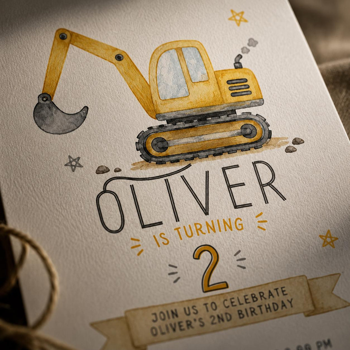 Construction Birthday Invitation, Excavator Truck 2nd Birthday Party Printable Editable Canva Template