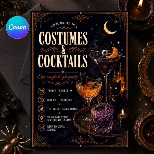Gothic Costumes and Cocktails Invitation: Gothic Spooky Cocktail Night — editable Canva template