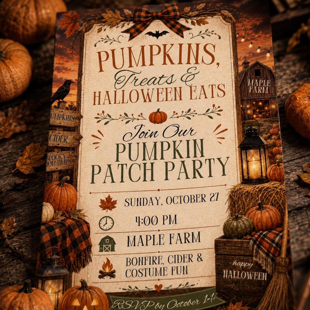 Rustic Pumpkin Patch Party Invitation — invitation you personalize in Canva
