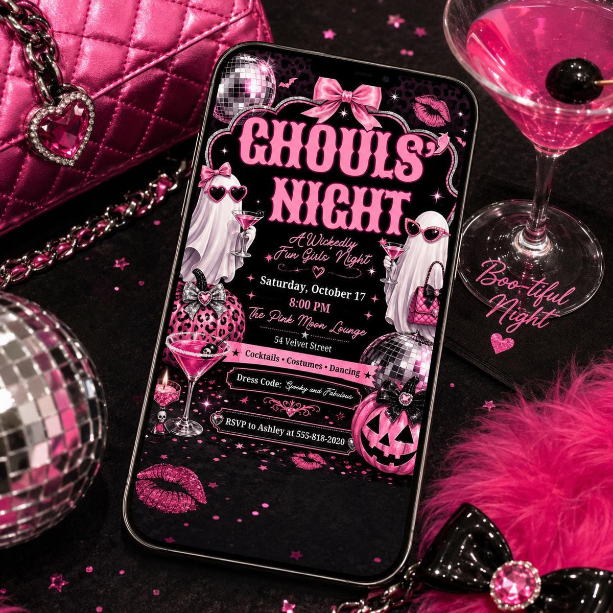 Pink Disco Girls Halloween Party Invitation — digital invitation, instant download