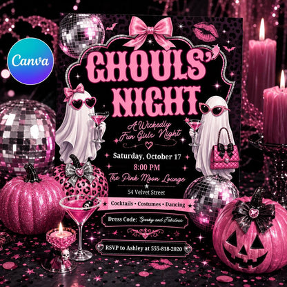Pink Disco Girls Halloween Party Invitation — print-ready Halloween party design from VoltBy