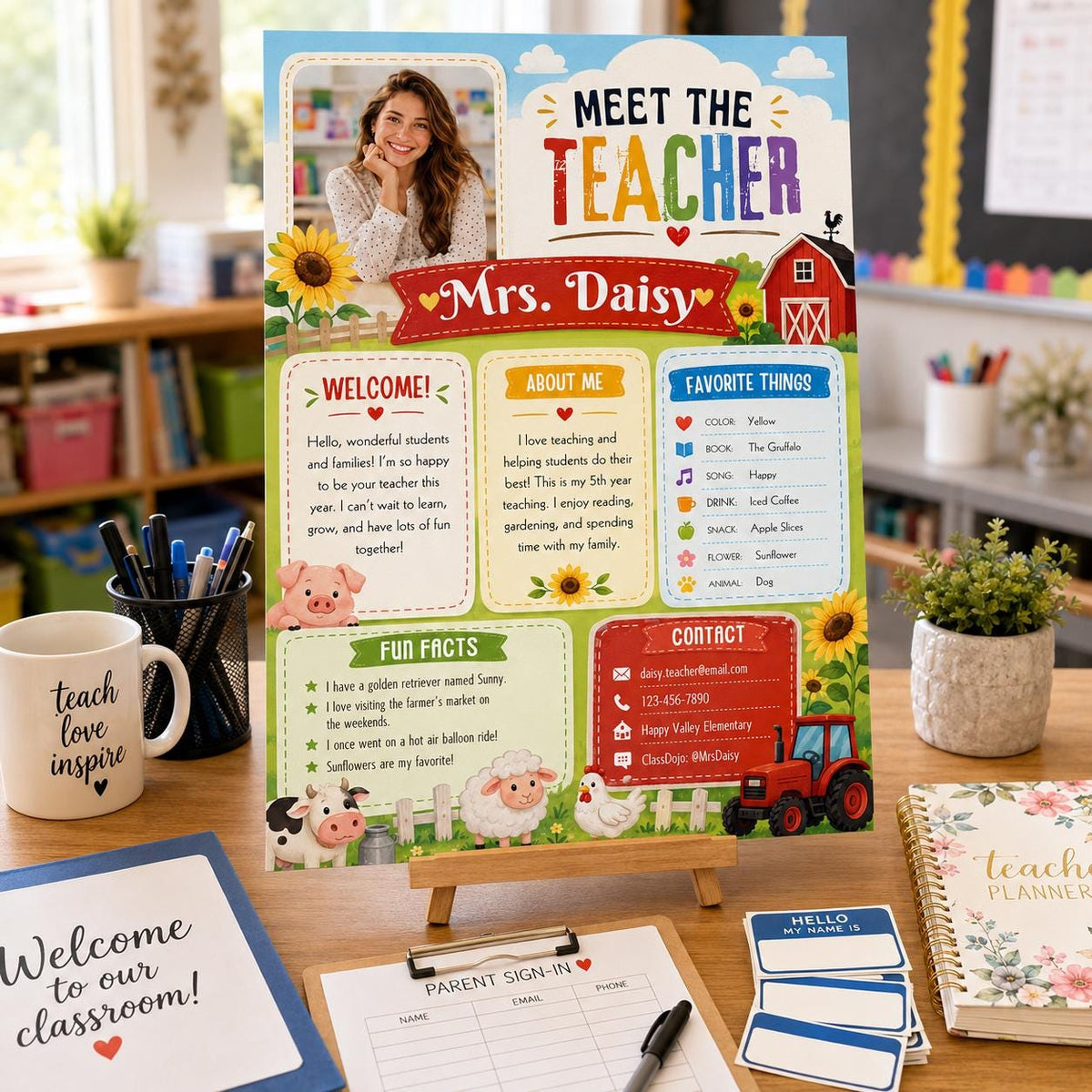 Farm Classroom Meet the Teacher Photo Template — tractor design