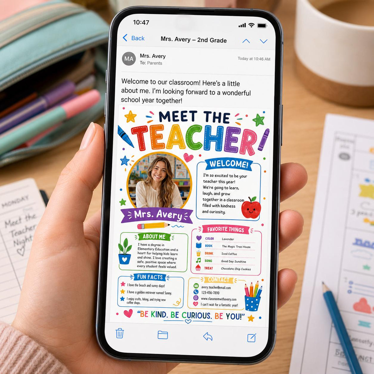 Colorful Photo Meet the Teacher Introduction Template — digital teacher printable, instant download