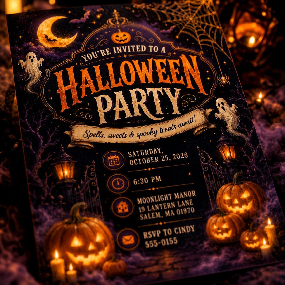 Vintage Halloween Party Invitation — digital invitation, instant download