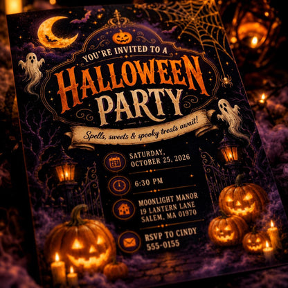 Vintage Halloween Party Invitation — digital invitation, instant download