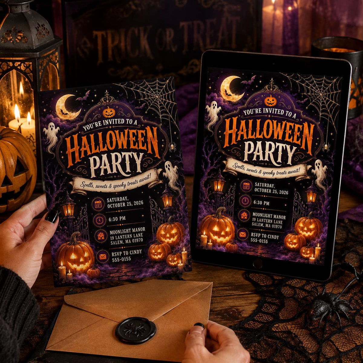 Vintage Halloween Party Invitation — Halloween party stationery by VoltBy