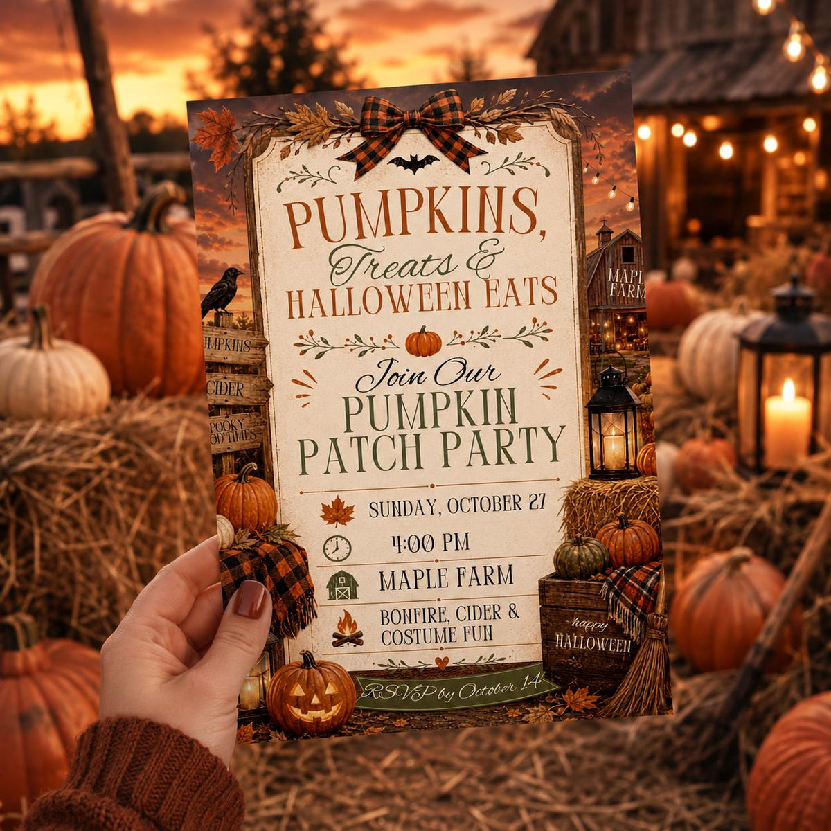 Rustic Pumpkin Patch Party Invitation — farm and harvest design