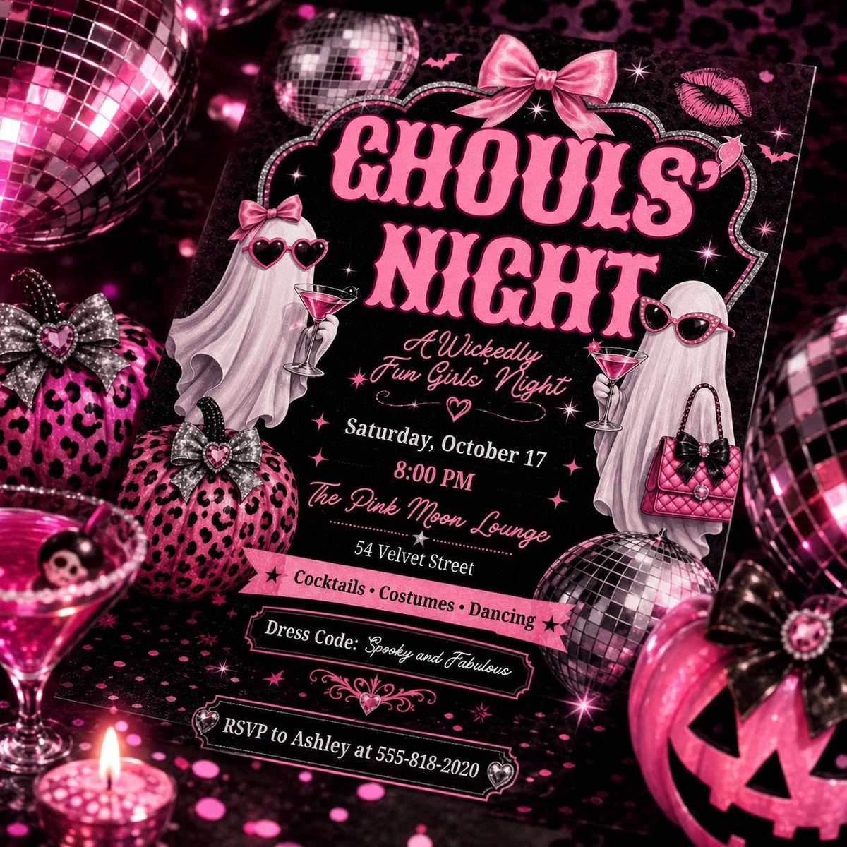 Pink Disco Girls Halloween Party Invitation — invitation you personalize in Canva