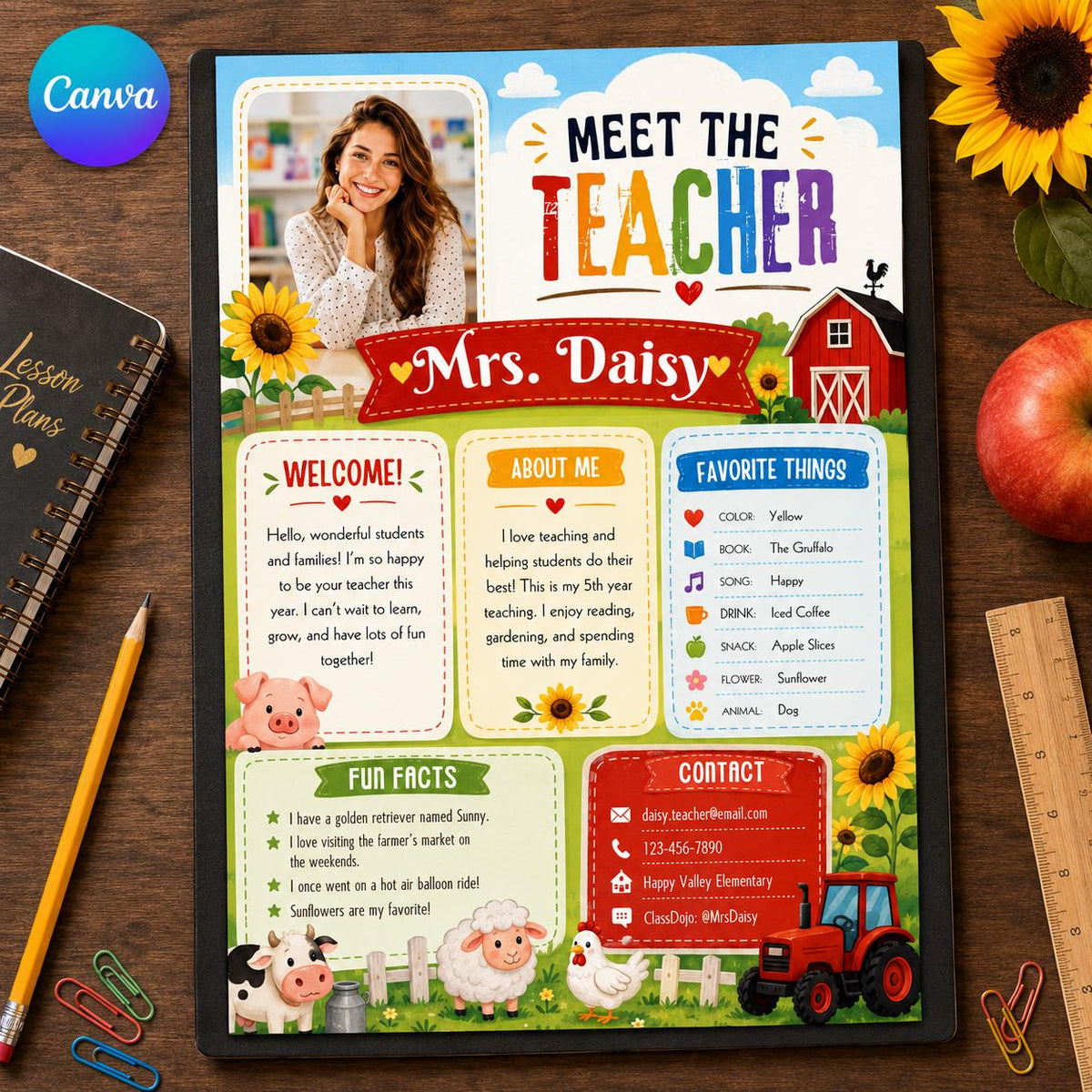 Farm Classroom Meet the Teacher Photo Template — editable Canva template