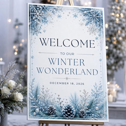 Blue and Silver Winter Wonderland Welcome Sign — digital welcome sign, instant download
