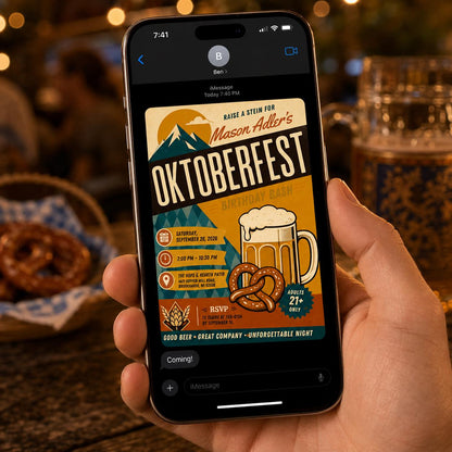 Oktoberfest Birthday Invitation, Retro Beer Pretzel Party Invite, Bavarian Adult Celebration Editable Canva Template