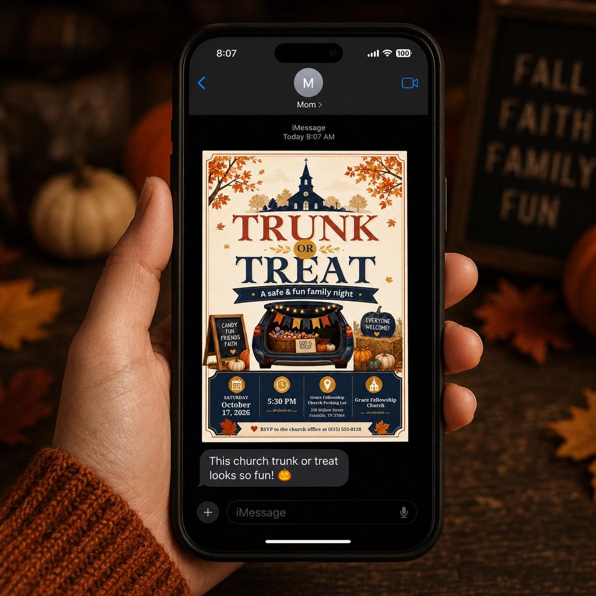 Trunk or Treat Invitation, Church Halloween Flyer, Fall Festival Party Invite, Family Trunk or Treat, Editable Canva Template