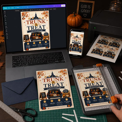Trunk or Treat Invitation, Church Halloween Flyer, Fall Festival Party Invite, Family Trunk or Treat, Editable Canva Template
