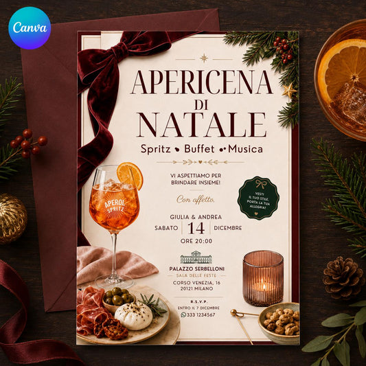 Italian Christmas Aperitivo Invitation — editable Canva template