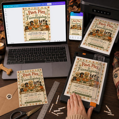 Paws Pies and Friendsgiving Dog Party Invitation — puppy design