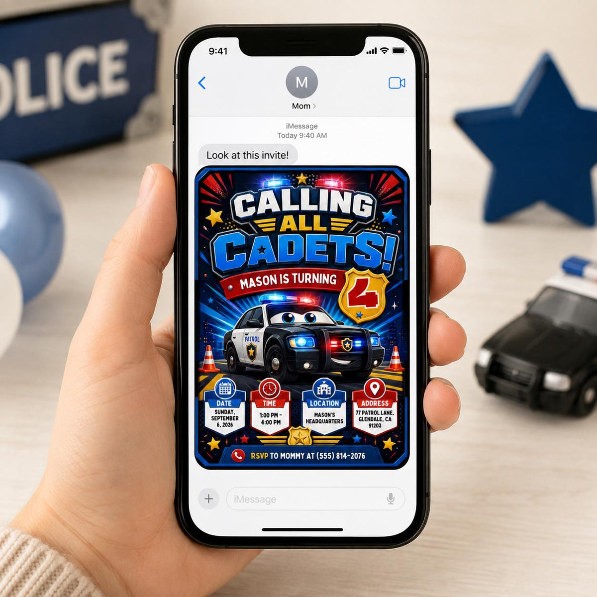 Police Birthday Invitation, Calling All Cadets Party Invite, Editable Police Car 4th Birthday, Kids Canva Template