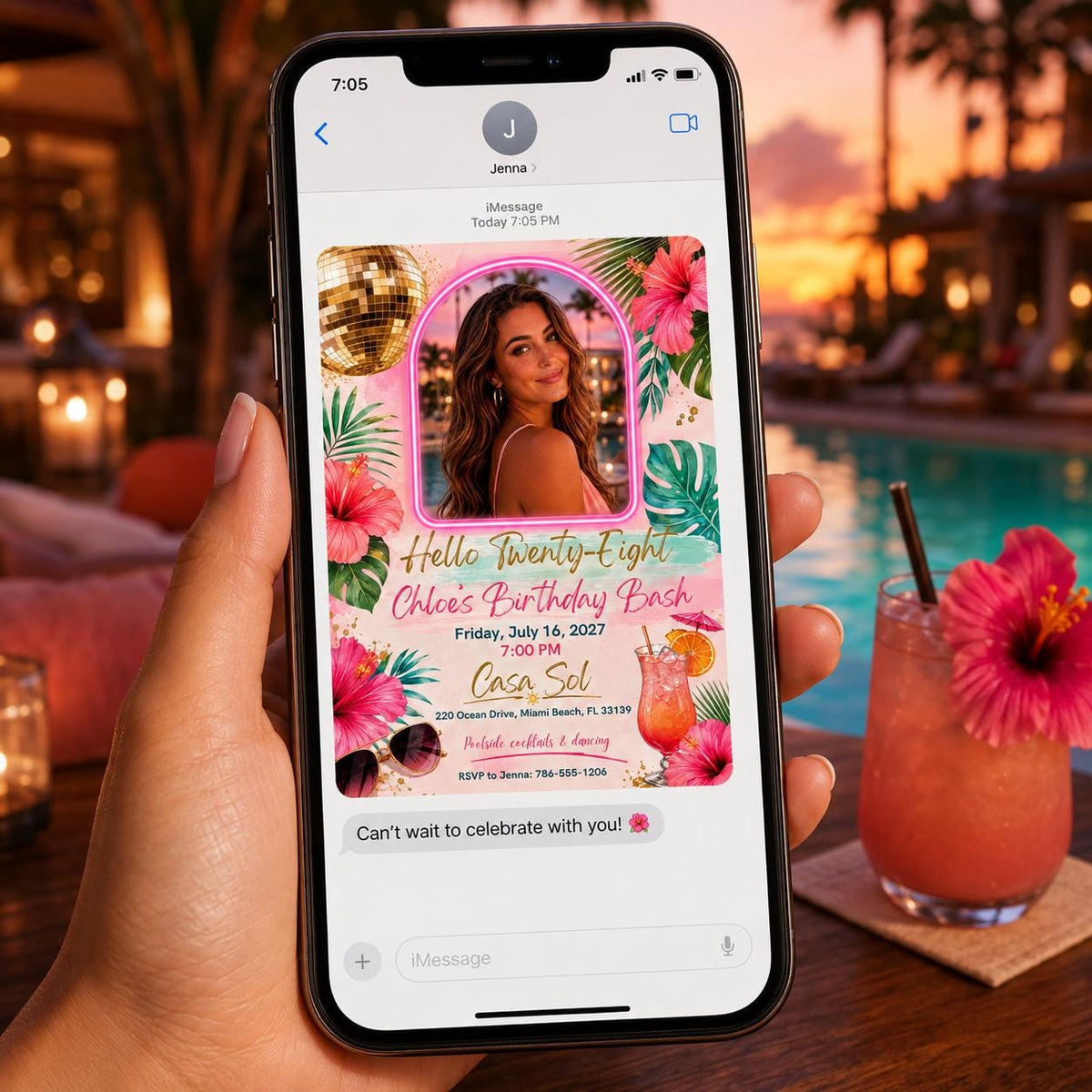 Pink Neon 28th Birthday Invitation — invitation you personalize in Canva
