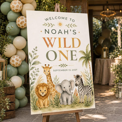 Safari Wild One Birthday Welcome Sign — digital welcome sign, instant download