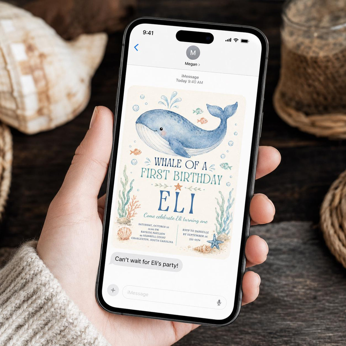 Whale First Birthday Invitation, Whale of a First Birthday Invite, Ocean Party Editable Canva Template