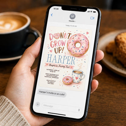 Donut 2nd Birthday Invitation, Donut Grow Up Party Invite, Pink Watercolor Donut Birthday, Editable Canva Template