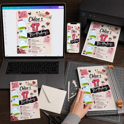 Pink 17th Birthday Photo Invitation for Girls — 17th birthday party stationery by VoltBy
