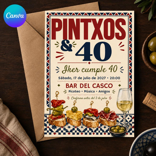 Fiesta Pintxos 40 Cumpleaños Invitación Invitation — editable Canva template