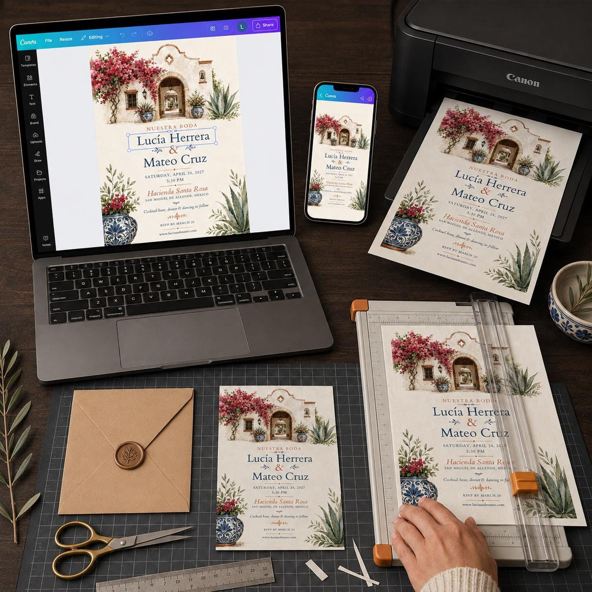 Watercolor Rustic Hacienda Wedding Invitation — floral wedding design