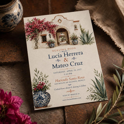 Watercolor Rustic Hacienda Wedding Invitation — print-ready wedding design from VoltBy