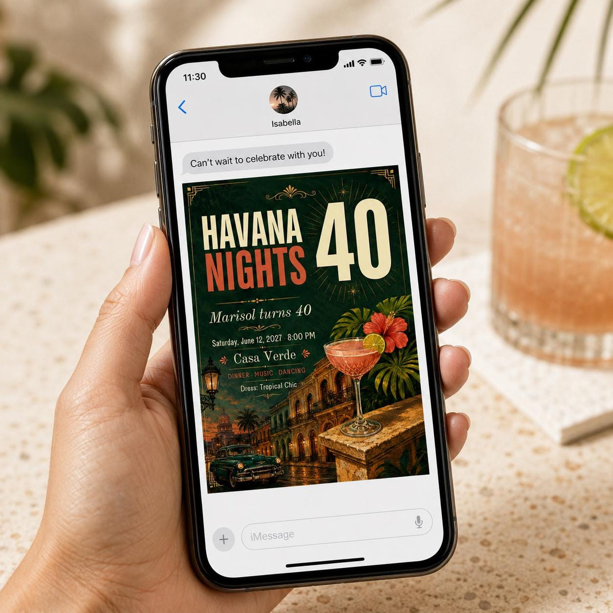 Havana Nights 40th Birthday Invitation, Tropical Cuban Party Invite, Adult Cocktail Birthday, Editable Canva Template