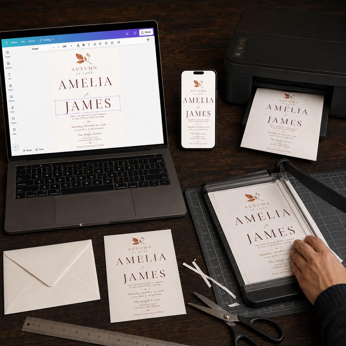 Minimalist Elegant Fall Wedding Invitation — print-ready wedding design from VoltBy