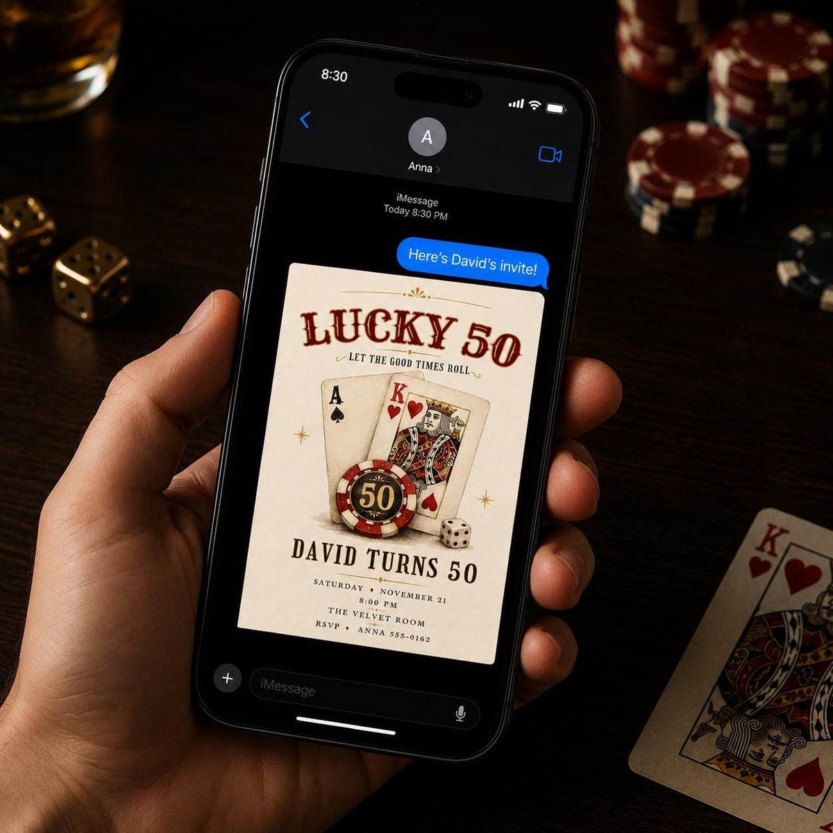 Vintage 50th Birthday Casino Invitation — invitation you personalize in Canva