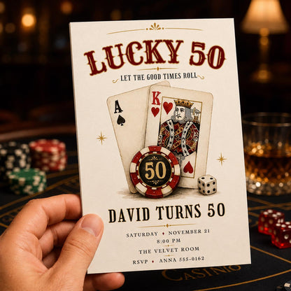 Vintage 50th Birthday Casino Invitation — print-ready 50th birthday party design from VoltBy