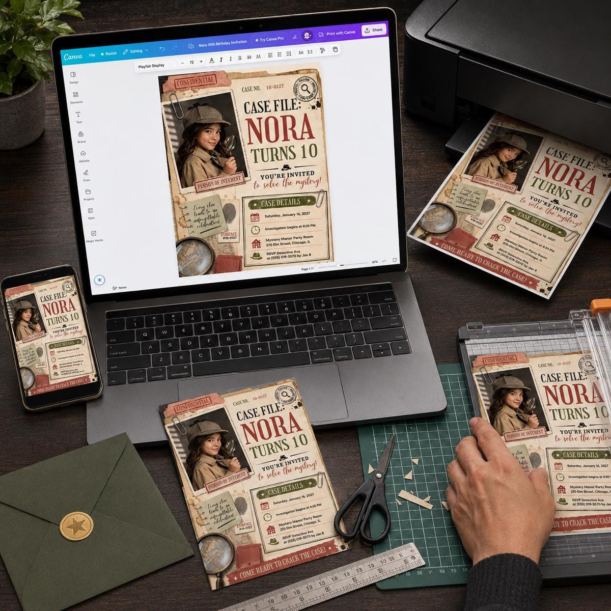 Detective Mystery 10th Birthday Invitation — print-ready 10th birthday party design from VoltBy