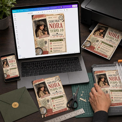 Detective Mystery 10th Birthday Invitation — print-ready 10th birthday party design from VoltBy